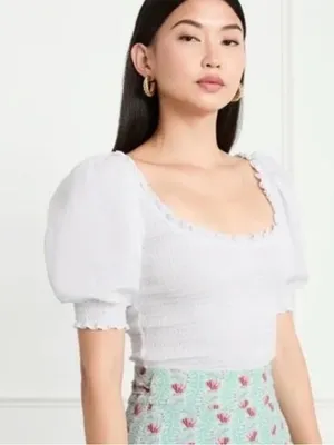 Hill House the aiko white smocked top with puff‎ sleeves large thumbnail 1