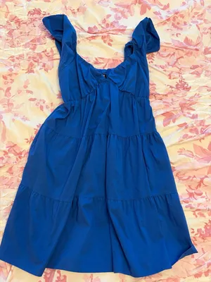 Express Flutter Sleeve Tiered Mini Dress Size S Royal Blue Cotton thumbnail 1