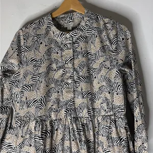 J.CREW‎ Factory Zebra Animal Prit Dress Cotton Lined Safari Fit & Flare M thumbnail 3
