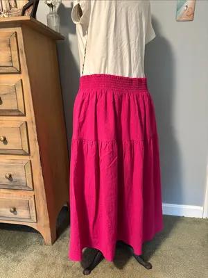 Nine West Hot Pink Tiered Elastic Waist Maxi Fully Lined Skirt thumbnail 3
