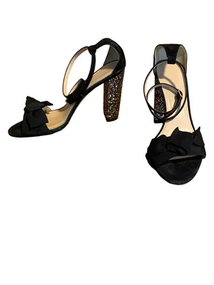 J. Crew Black Suede & Grossgrain Gold & Silver Glitter Block Heel Shoes (8.5) thumbnail 5