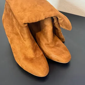 Womens Brown Slouchy Boots Size 8.5 Faux Suede Block Heel Almond Toe Fall thumbnail 7