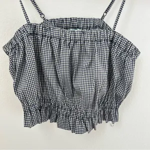 Kimchi Black Navy & white gingham crop top thumbnail 2