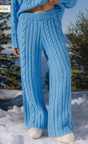 🩵 Daily Drills Cableknit‎ Resort Pants M/L NWT Cozy Wide Leg Knit Lounge 🩵 thumbnail 1
