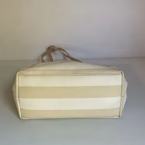 Kate Spade New York Striped Tote Bag Cream Beige Spade Charm Bow Shopper thumbnail 8