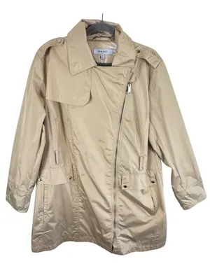 Nine‎ West NWOT Womens Tan Asymmetric Zip Rain Trench Canvas Jacket Size XL thumbnail 1