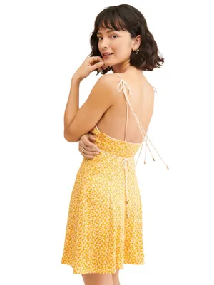 Free People - NWT Kai Mini Dress Yellow Geometric Print Tie Strap Sz L thumbnail 2