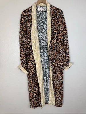 Free People Wild Nights Duster Kimono Black Floral Leopard Combo size Large $168 thumbnail 4