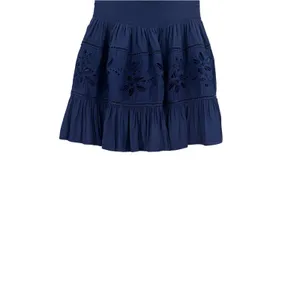 Ramy Brook Floral Eyelet Smocked Tiered Ruffle Mini Skirt Navy Blue Size XS thumbnail 3