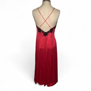 Undercover Wear Vintage Silk Feel Slip Dress Gown Red Black Lace Trim Goth Sexy thumbnail 4