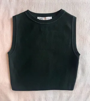 Zara Dark Green Sleeveless Knit Top thumbnail 1