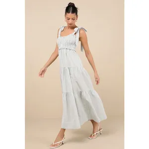 NWT Lulus Bembe Sage Striped Tie-Strap Tiered Maxi Dress Smocked Beachy Size XL thumbnail 7