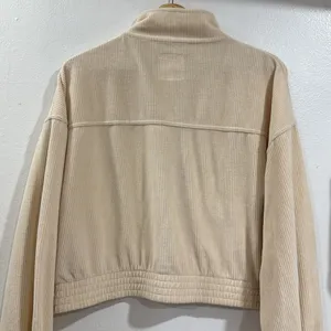 Aerie Groove-On Velour Crop Jacket in Soft Oat EUC thumbnail 4