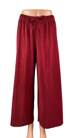 Jon & Anna Women's Red Pleated Plisse High Rise Tie Wide Leg Trousers Pants Sz L thumbnail 1