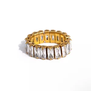 SIZE 9 18kt Gold Plated 316L Stainless Steel Cubic Zirconia Ring thumbnail 1