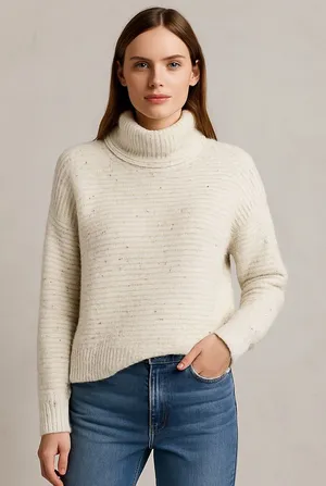 Madewell Off White Confetti Mock Neck Sweater Cozy Fuzzy Winter Pullover Size S thumbnail 1