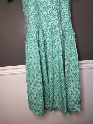 Vintage Intro T Shirt Dress Womens Medium Green Geometric Drop Waist Midi Cotton thumbnail 3