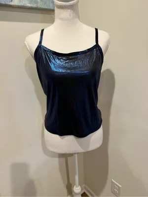 Y2K Metallic Blue Satin Cami with Thin Straps - Women's Top thumbnail 2