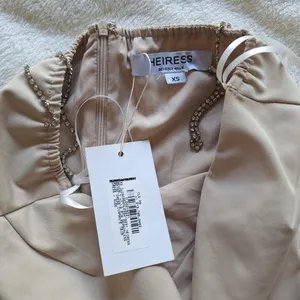 NWT Heiress Beverly Hills Seasonless Diamante Trim Mini Dress XS Beige Nude thumbnail 9