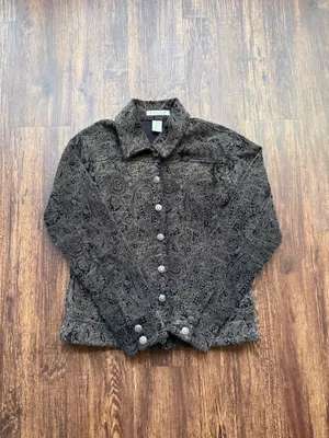 Women’s Hannah Black and Brown Paisley Button Up Retro Corduroy Jacket - Size S thumbnail 2