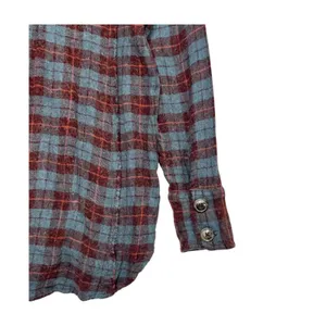 Free People Top Womens Extra Small Blue Wool Blend Plaid Button Up Boho Cottage thumbnail 6
