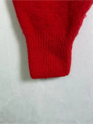 Madewell Women XL Wedged V Neck Sweater Red Merino Wool Blend Oversized Slouchy thumbnail 7