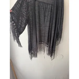Eyeshadow 2010s Festival Gray Open Long‎ Sl Fringe Kimono Cardigan Top XL Boho thumbnail 4
