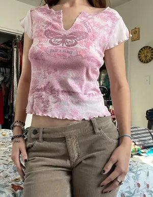 vintage y2k butterfly top Pink Size M thumbnail 1