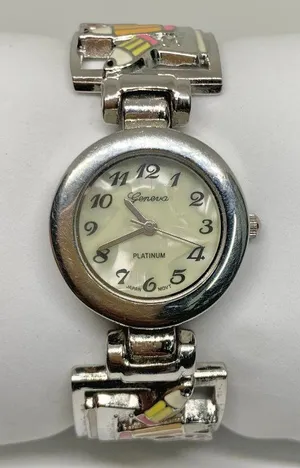 Geneva Teacher School cuff bracelet watch 26mm silver tone quartz running thumbnail 1