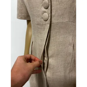 Misty Lane Vintage Linen Blend Maxi Dress Oatmeal Beige Short Sleeve Size 10 USA thumbnail 3