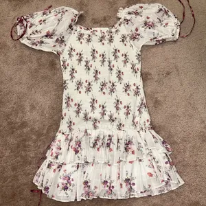 Loveshackfancy x Aerin Floral Lilac Violet Smocked Ruffle Mini Dress thumbnail 7