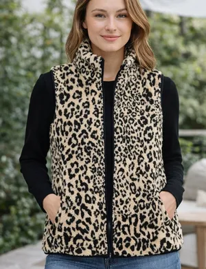 Chaps Ralph Lauren Leopard Fleece Vest Cozy Mob Wife Indie Sleaze Sz L Cabincore thumbnail 1