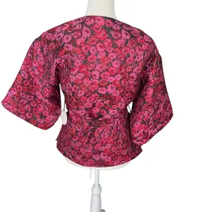 Tularosa Rory Deep Magenta Metallic Jacquard Wrap Top XS NWT Revolve thumbnail 7