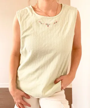 Vintage Green Tulip Embroidered Tank Top thumbnail 1