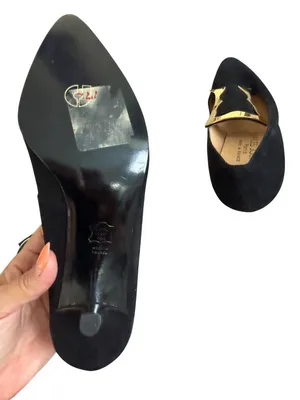 CHARLES JOURDAN Vintage Black Gold Suede Heels Size 6.5 NEW NWOB thumbnail 5