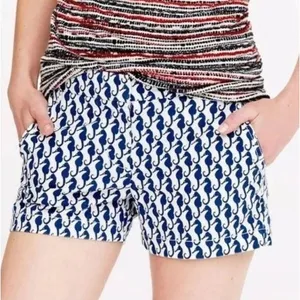 J.Crew Womens‎ Navy Blue Seahorse Print Stretch Side Zip Shorts Size 6 Nautical thumbnail 1