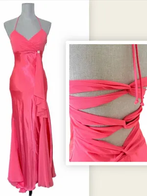 Hot Pink Mermaid long dress gown Cutout Halter Rhinestone Ruffle Formal Dress xs thumbnail 2
