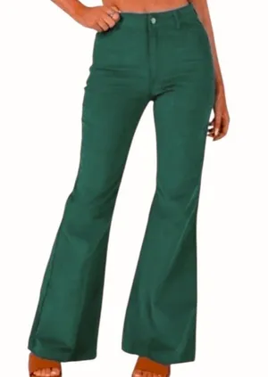NWT Princess Polly Dark Green Nadia Corduroy Pants Flare Leg High Waist Rise 6 thumbnail 1