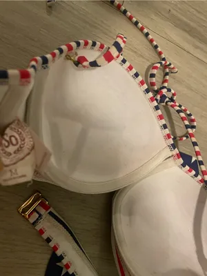 Navy Star Bandeau Bikini Top with Red & White Trim thumbnail 2