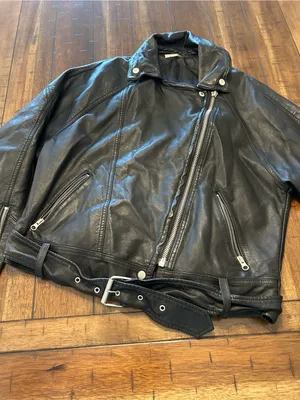 Free People Melanie Moto Jacket XS Black Faux Leather Belted Biker thumbnail 2