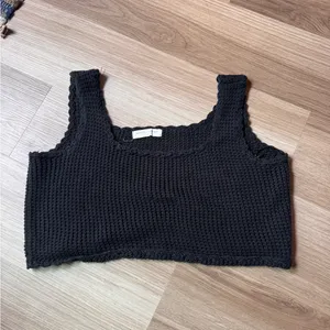 Boho Cropped Black Knit Crop Top Size L thumbnail 3