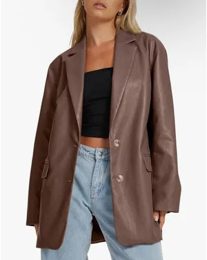 Brown leather jacket blazer Size XXL thumbnail 1