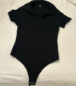 ASOS Black short sleeve collared bodysuit thumbnail 1