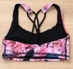 Lululemon Floral Strappy Sports Bra Pink Blue Crisscross Back Low Impact Sz XS thumbnail 1