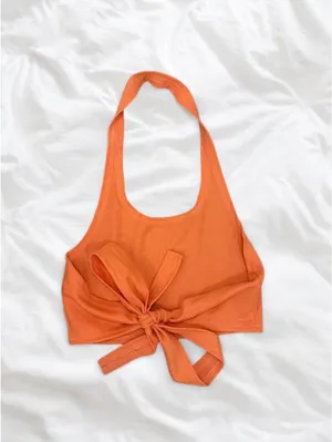 Orange Halter Tie Back Crop Top thumbnail 2