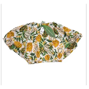 Farm Rio Biriba Fruit Puff-Sleeve Crop Top in Off White Size Small New $140 thumbnail 2