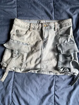 BBJ Los Angeles Denim Cargo Short Skirt Light Blue Pocket Strap Button Women's S thumbnail 10