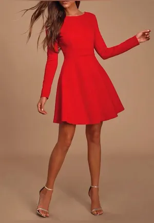 NWT Lulus Women’s Red Forever Chic Red Long SleeveMidi Dress Size Medium thumbnail 1