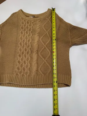Free People Cable-Knit Scoop Sweater in Camel Brown Size Small thumbnail 4