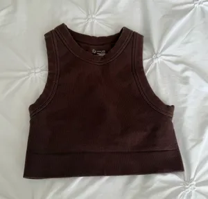 aerie Ribbed Crop Tank Top - Brown thumbnail 1